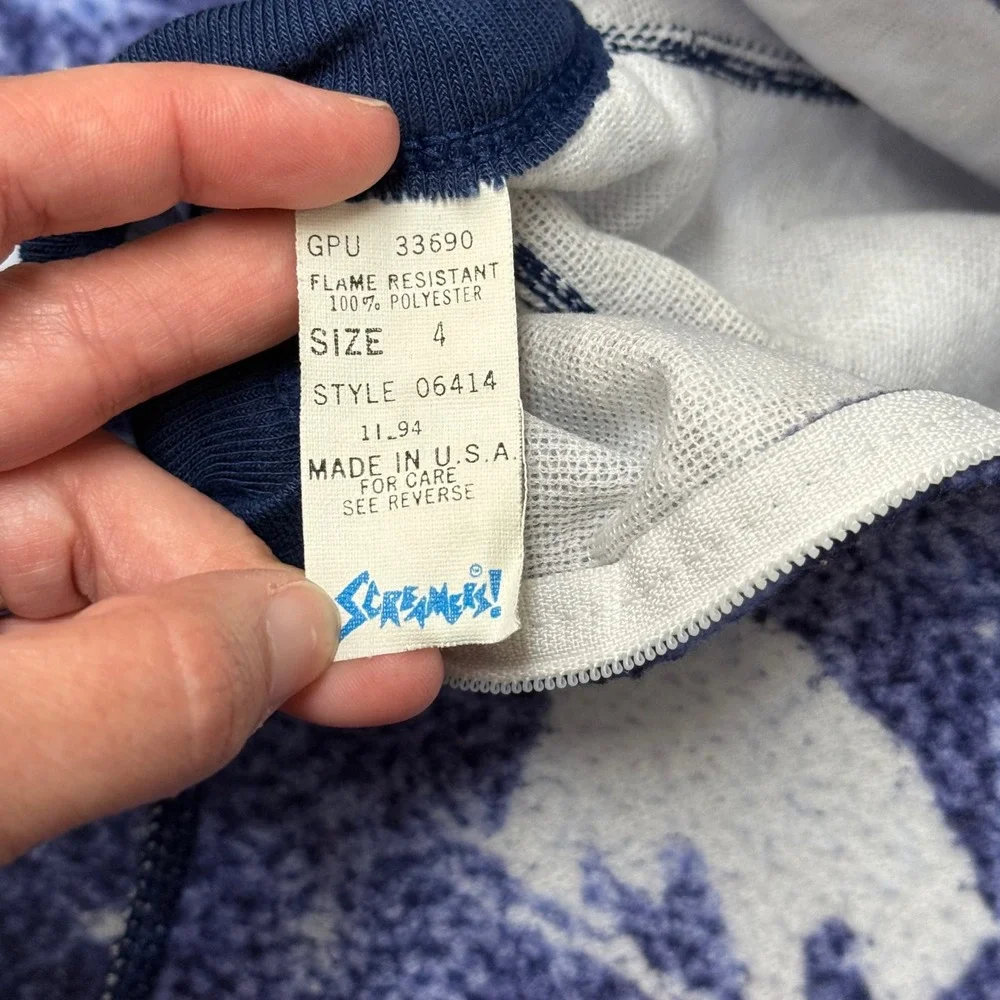 Vintage 90s Screamers! Kids Blue Polar Bear Fleece Footed Pajamas Size 4 USA